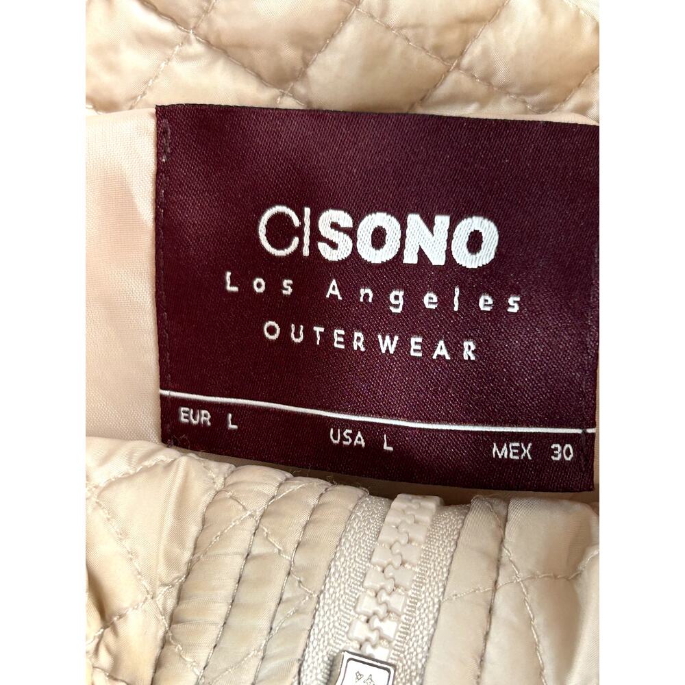 Cisono Los Angeles WM Quilted Puffer Jacket Beige Cropped Zip Coat Size Large - Picture 3 of 9